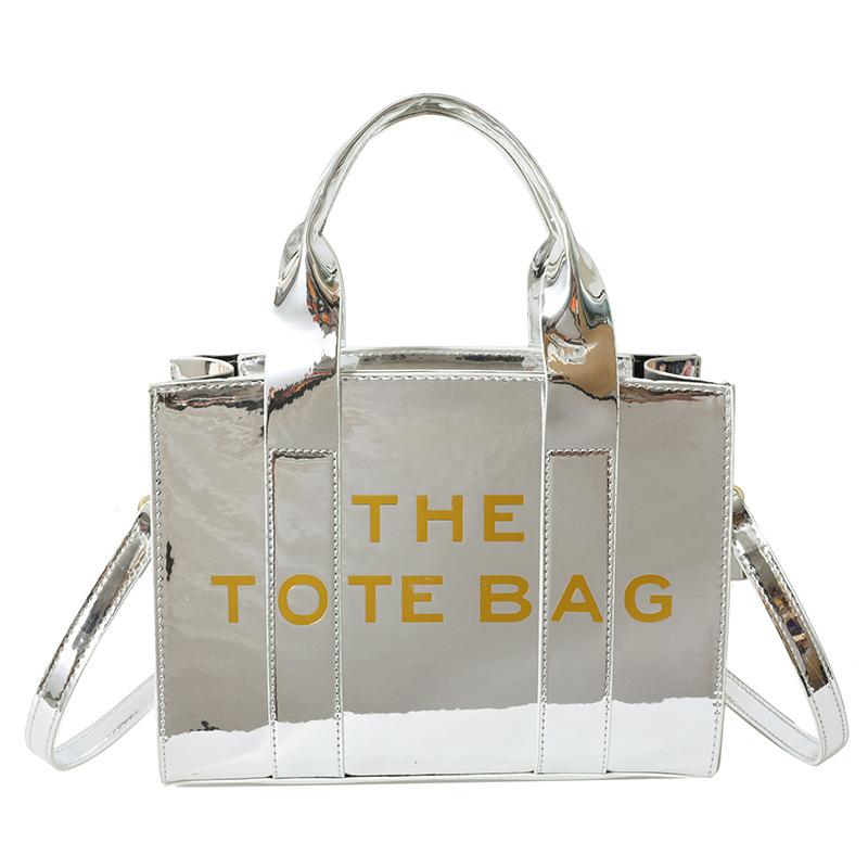 Summer new letter printing contrasting color pu glossy large capacity women's tote bag women's shoulder messenger bag