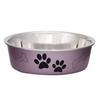 Metal Dog Bowl - Bella - Stainless Steel Interior - Purple Polyresin Exterior - Non-slip Rubber Base