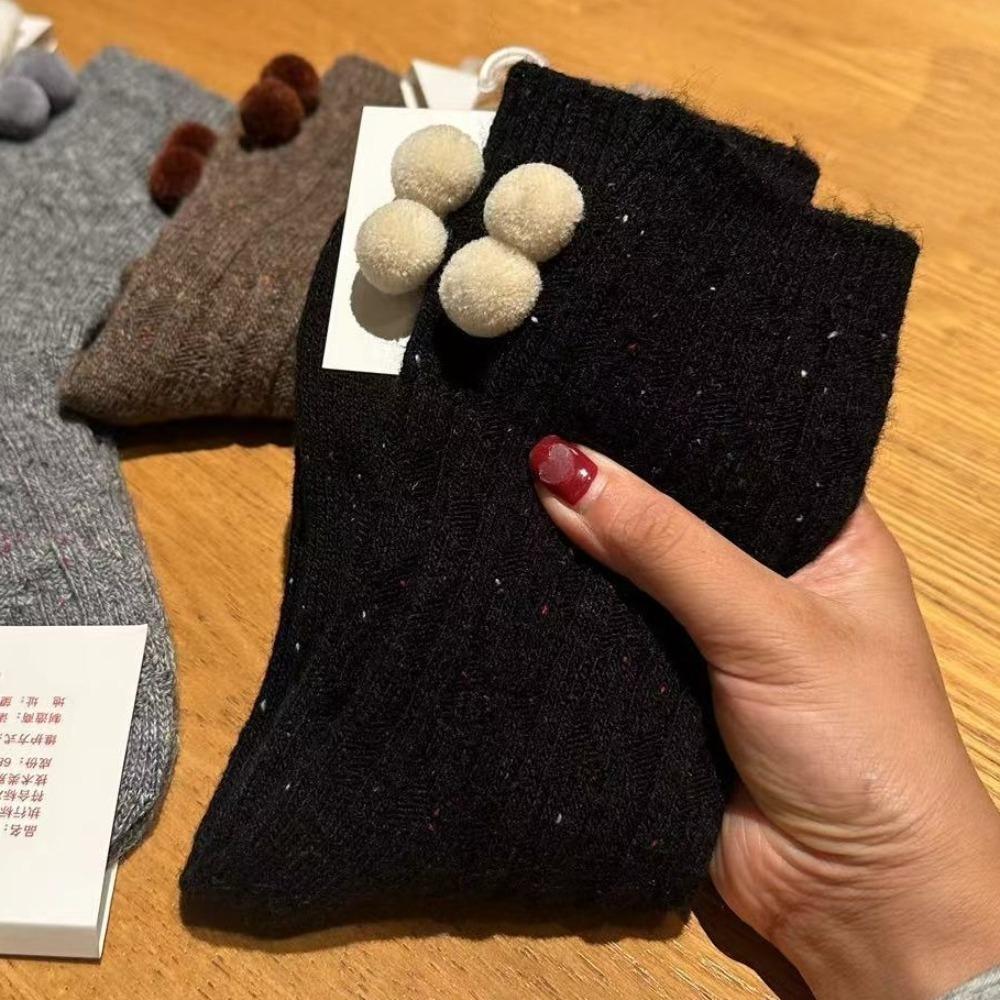 

Lolita JK Mid Tube Socks Plush Ball Knit Socks Women Fashion Wool Mid-Calf Socks Girls чёрный