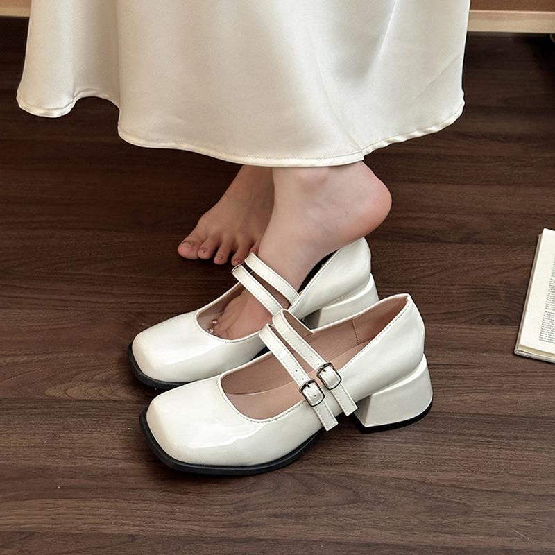 Fashion Spring Autumn Patent Leather Women Mary Jane Shoes Fashion Shallow Square Toe Pumps Casual Dress Chunky Middle Heel Women Shoes