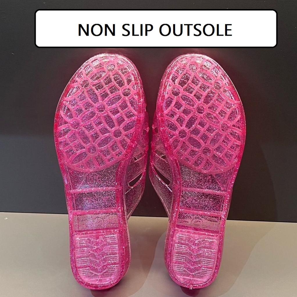 Transparent Jelly Slippers Women's Summer Wedged Heel Mules Shoes Woman Sparkling Glitter Sandal Open Toe Outdoor Clear Slipper