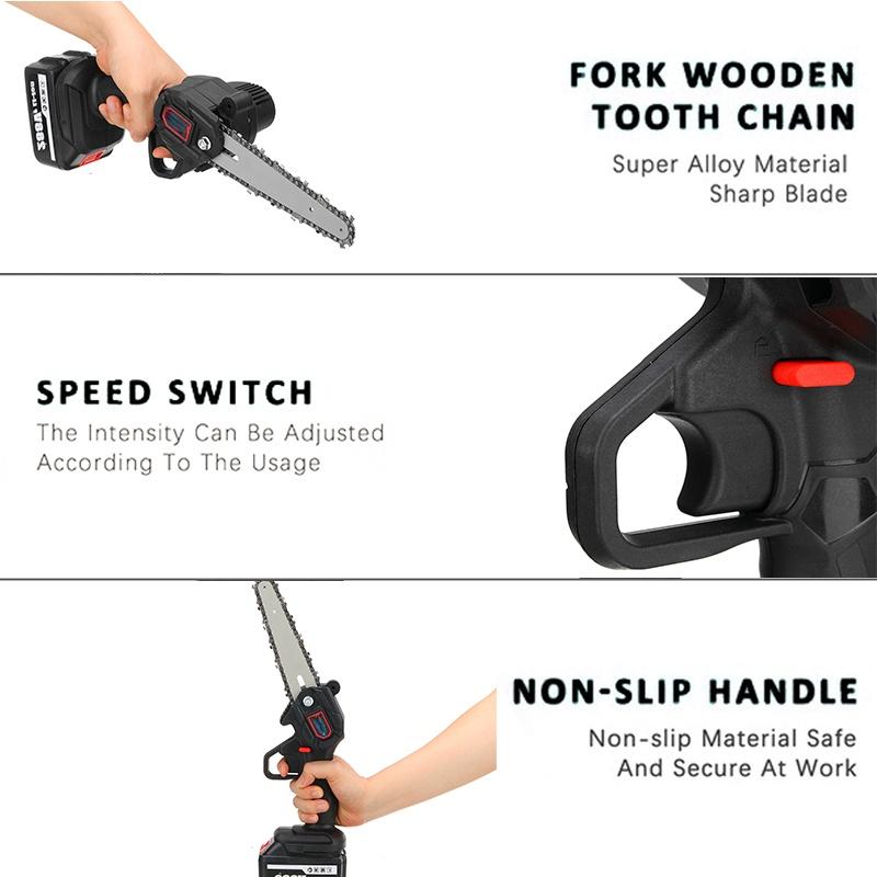 6Incn 3000W Mini Electric Saw Cordless Chainsaw Fruit Tree Woodworking Garden Tools Handheld Wood Cutters