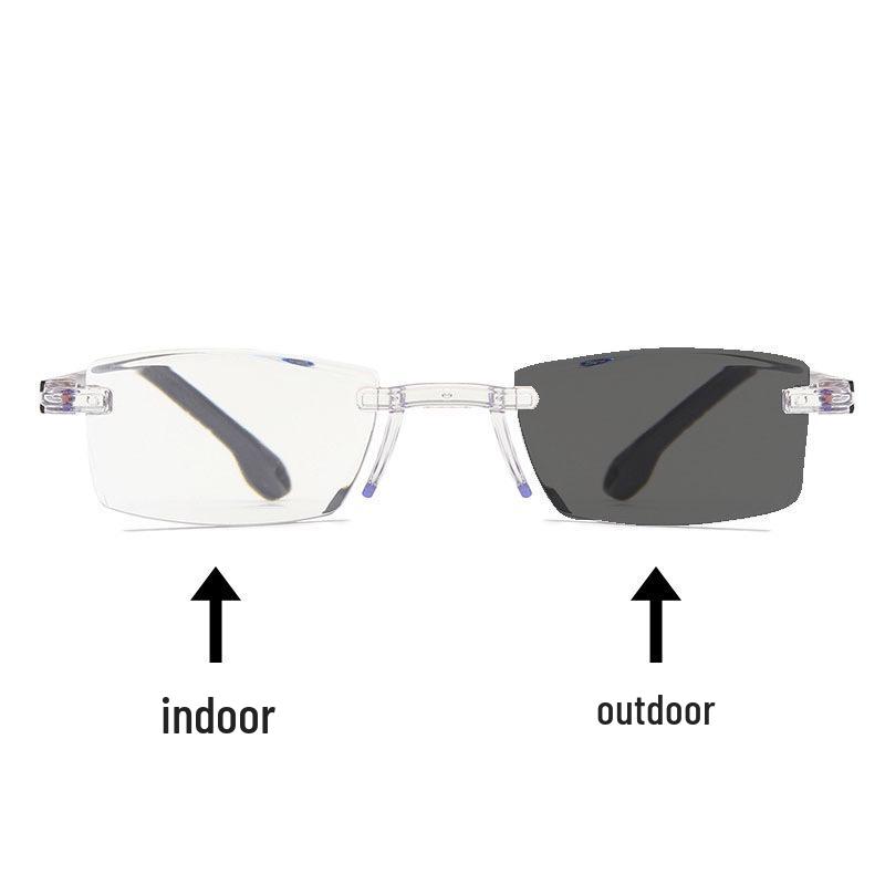 Rimless Photochromic HD Anti-Blue Light Zoom Reading Glasses for Men & Women