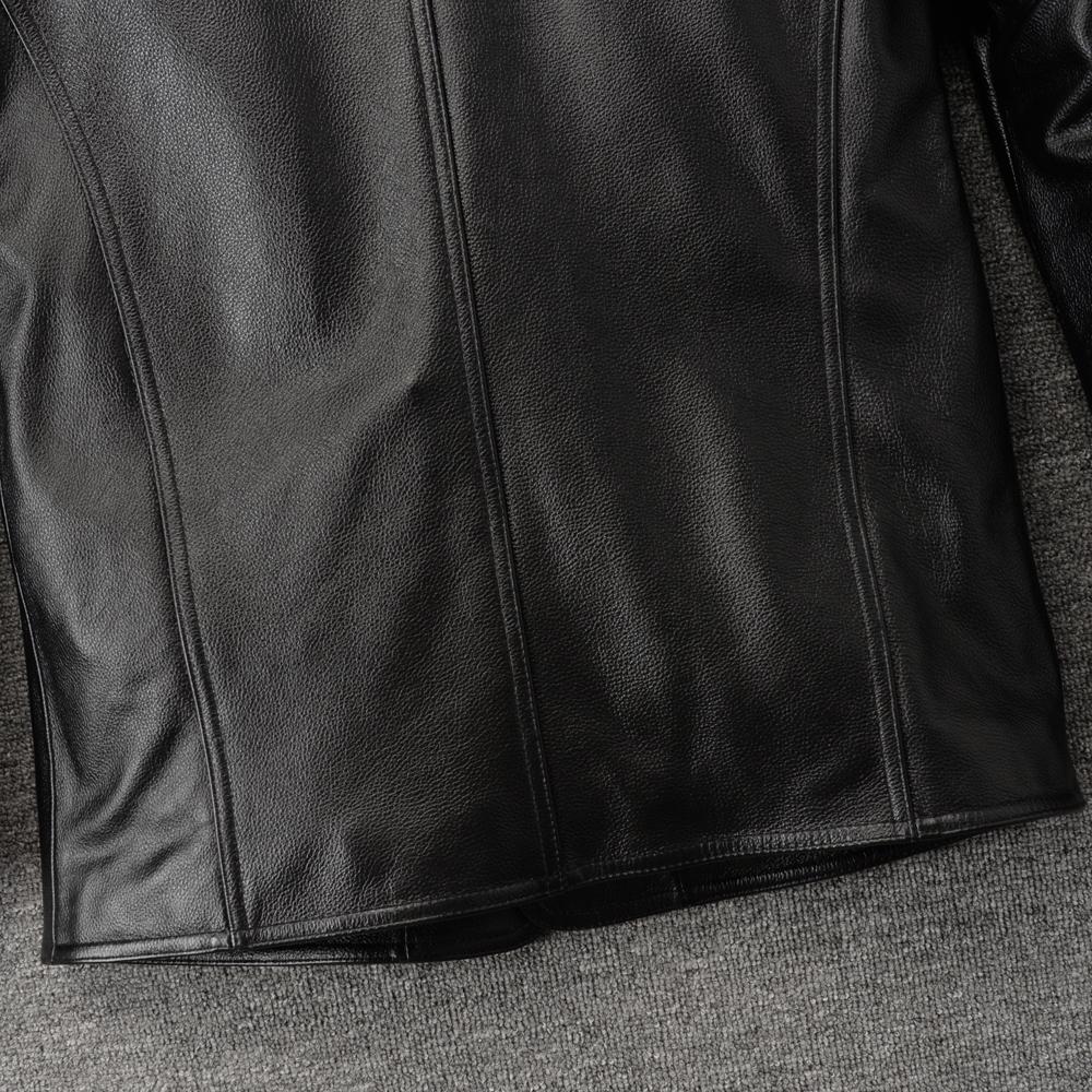 Casual Men Jacket Genuine Cow Leather Coat Black Real Cowhide Coat Slim Fit Spring Autumn