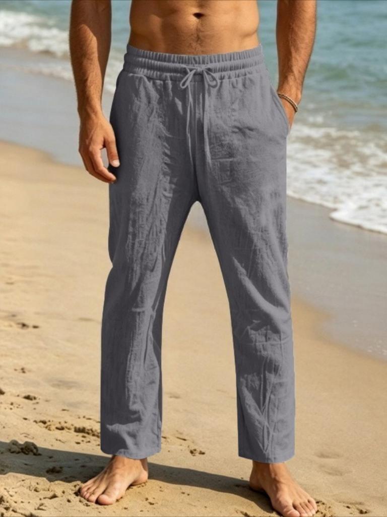Men's White Linen Drawstring Pants - Relaxed Fit Summer Beach Trousers for Tropical Vacation and Resort Wear