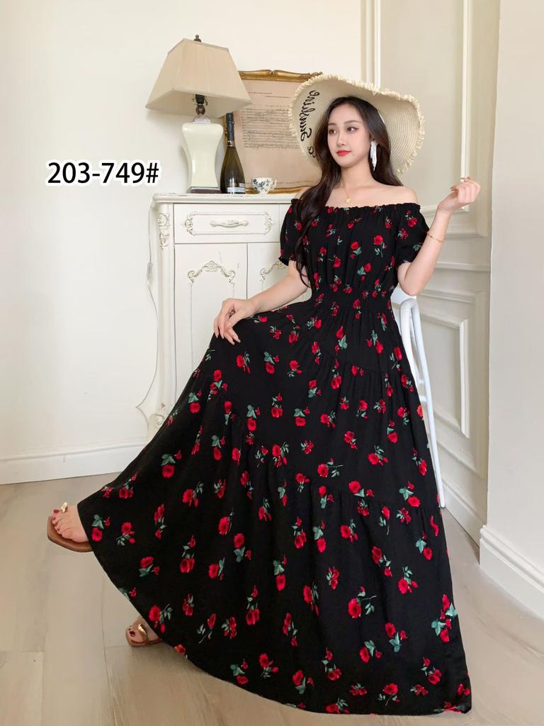 2024 Women's Beach Dress Short Sleeve Floral Dress Cotton Travel Vacation Bohemian Skirt Summer Halter