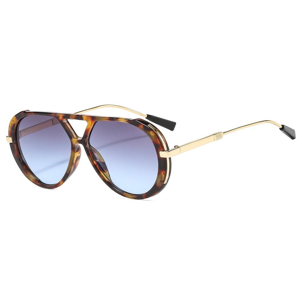 New Retro Pilot Double Beam Women Sunglasses  Luxury Leopard Print Gradient Design High Quality Men Punk Uv400