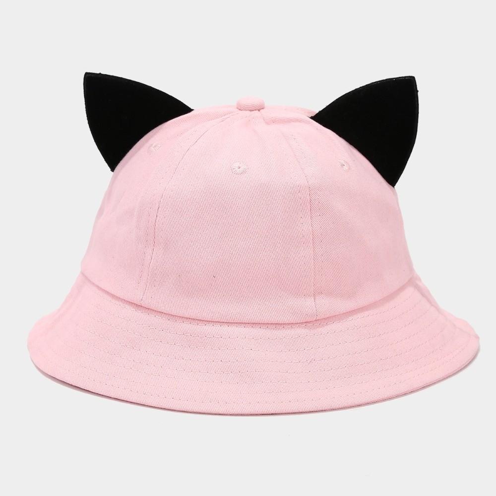 

Fashion Cotton Cat Ears Hat Sun protection Breathable Basin Hat Cute Ear Fisherman Hat Women рожевий