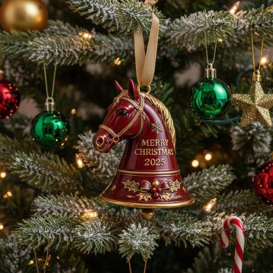 2025 Handmade Horse Bell Ornament Red Metal Christmas Decoration Memorable Gift for Equestrian Lovers