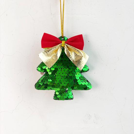 6Pcs Christmas Tree Ornaments Tree Shape Sequin Pendant with Bow for Christmas