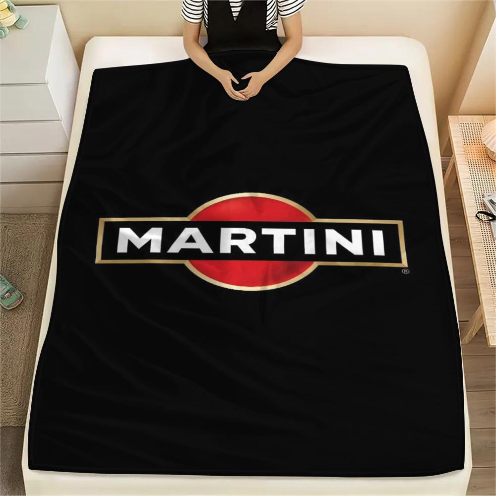 Martini Classic Brand Logo Black Background Print Flannel Blanket Retro Bar Style Soft Throw Blanket Sofa Bedroom Travel Home Decor