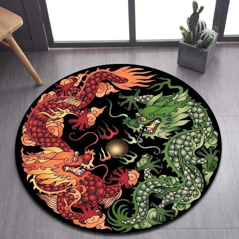 Cartoon 3D Dragon Round Area Rug – Non-Slip Floor Mat for Living Room or Bedroom – Game Room Decor, Kids Play Carpet
