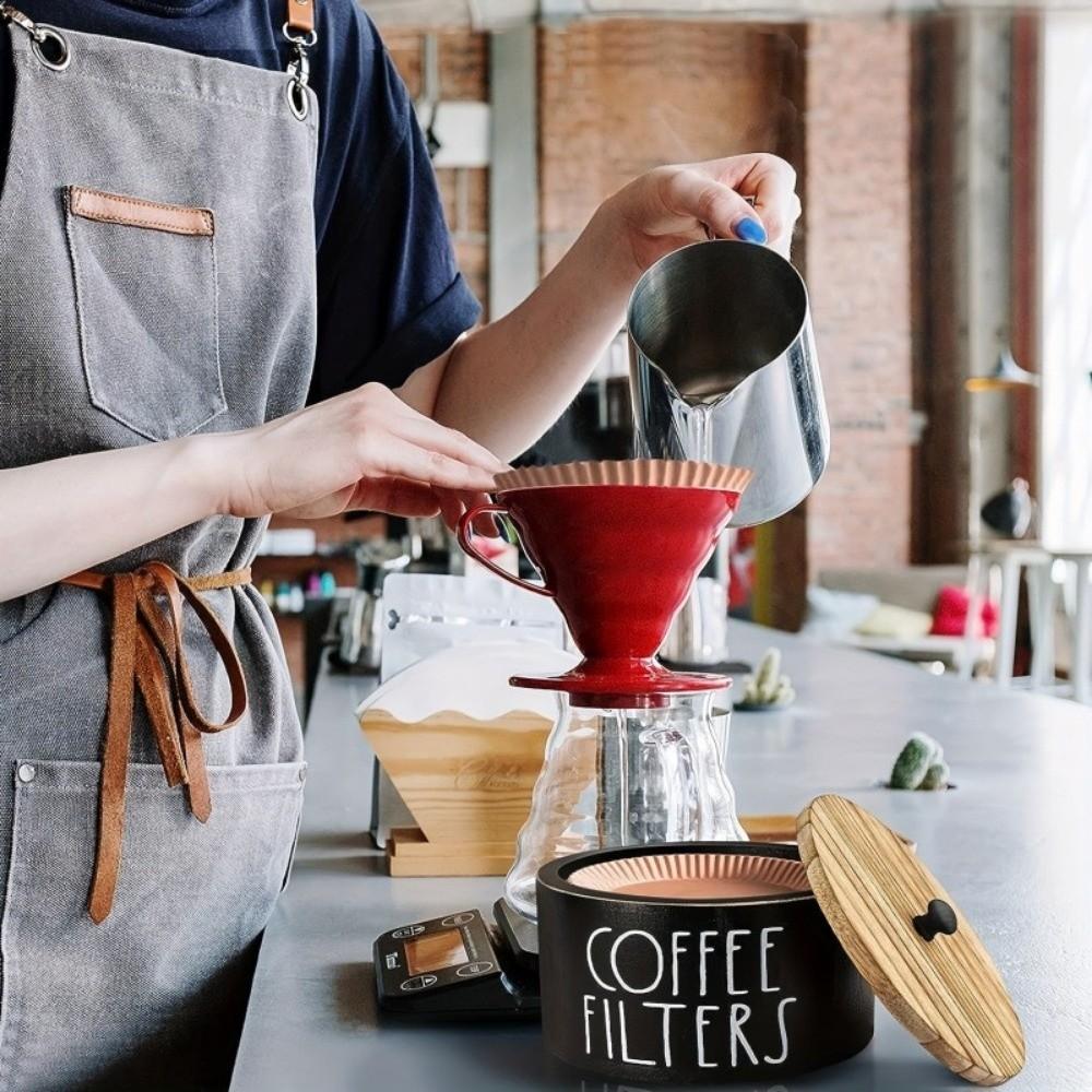 Dust-proof Coffee Filter Paper Storage Container Wooden Coffee Filter Organizer Camping