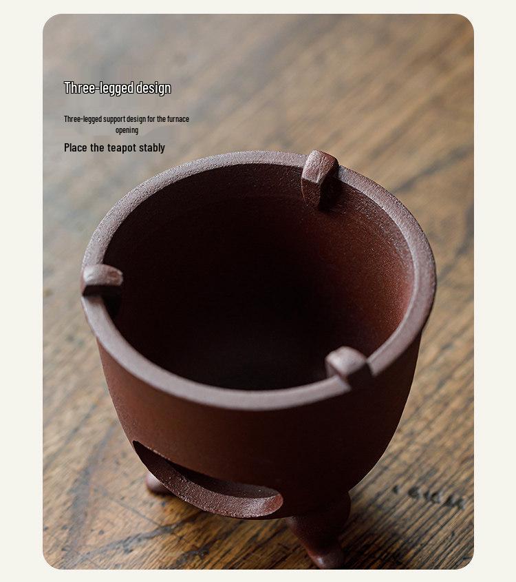 Guanlan Retro Chinese Coarse Pottery Tea Stove Set with Handle for Outdoor Camping
