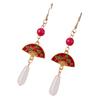 Chinese Fan Pendant Drop Earrings Elegant Retro Style Green/White Jade Earrings for Festival Wedding Party Head Decor