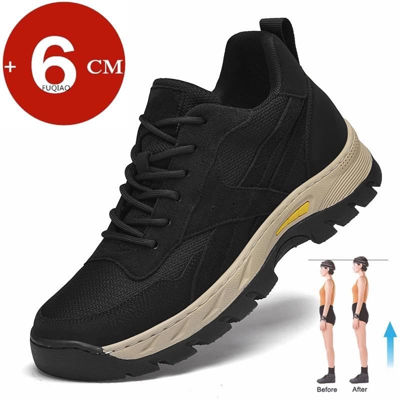 Men's Breathable Genuine Leather & Mesh Hidden Elevator Casual Sneakers Lift Outdoor Sports Work Hiking Height Increasing Shoes