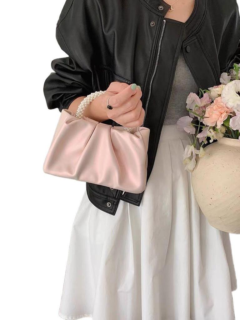 Women's Trendy 2025 Pearl Round Handbag - Pleated Cloud Shoulder Crossbody Bag