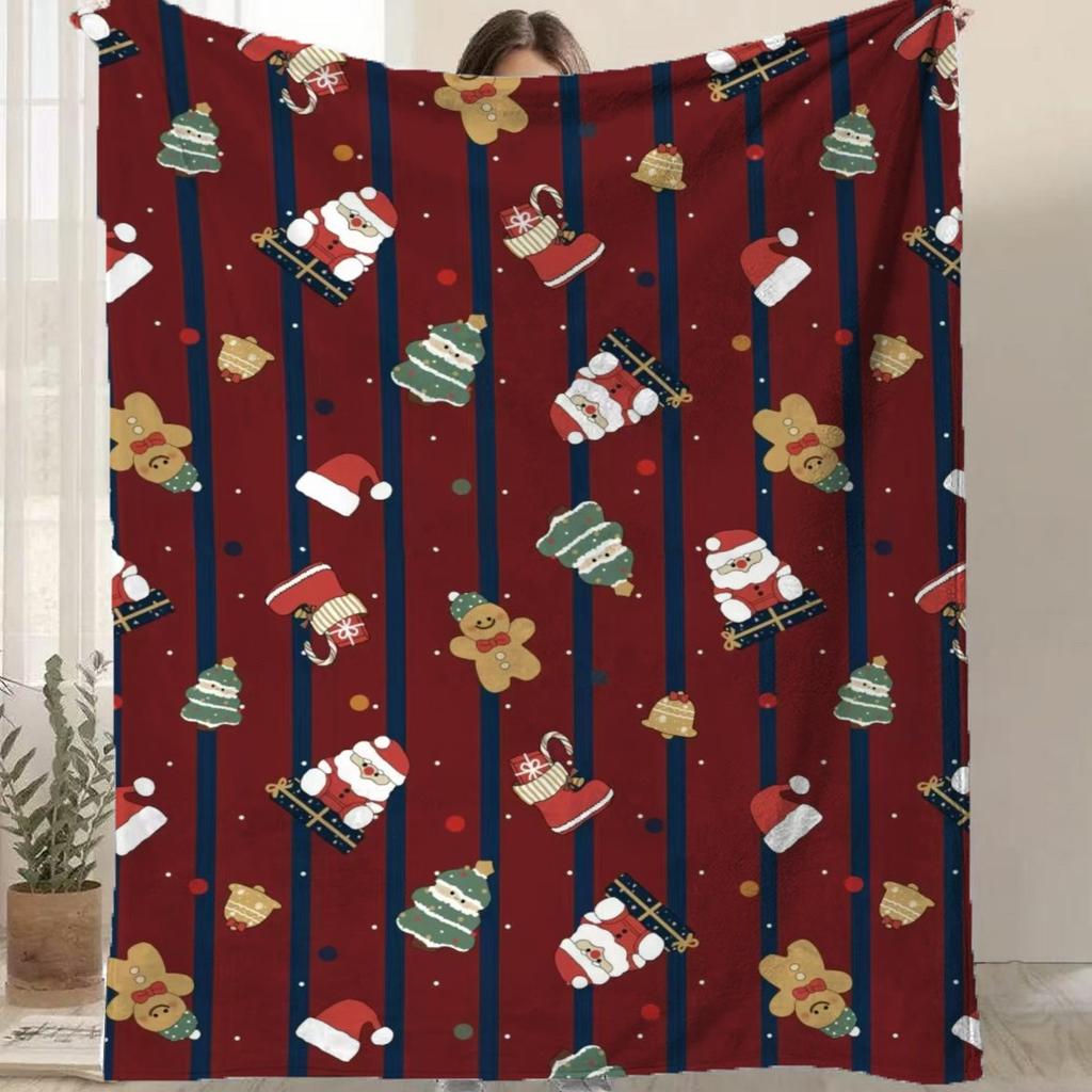 Cartoon Santa Claus Printed Blanket for Sofa Bed Travel Camping Living Room Office Conditioning Blanket for All Seasons Gifts