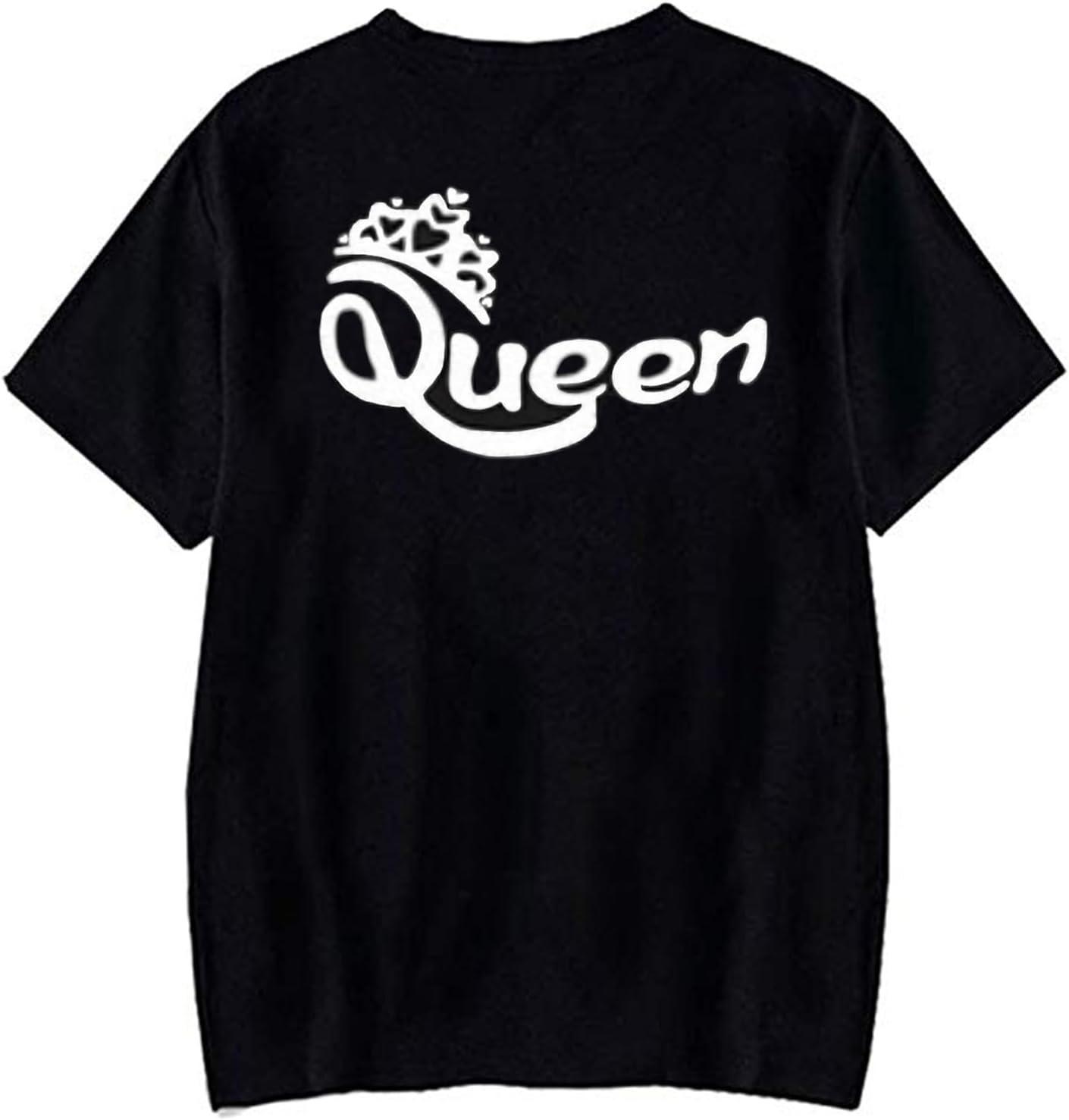 

King and Queen T-Shirts Matching Couple Shirts for Him and Her(1) XXXXXL чорний