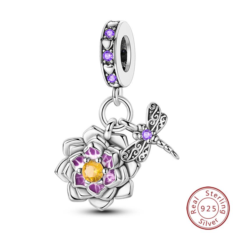 Elegant S925 Silver Butterfly & Dragonfly Multicolor Charms Beads Pendant 3mm DIY Fine Jewelry Making Accessories Gifts