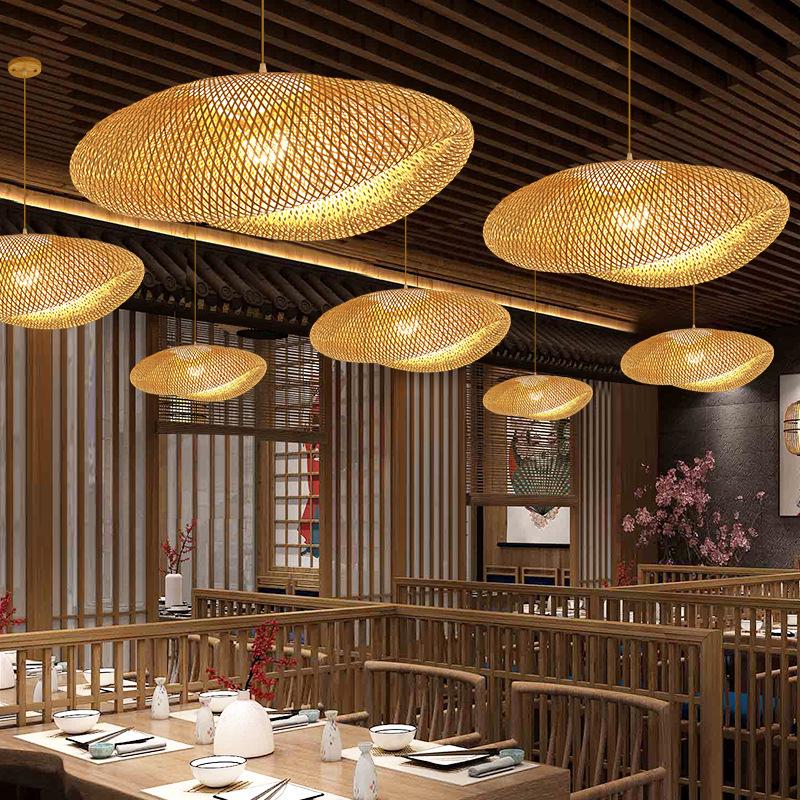 Bamboo Zen Pendant Light: Artistic Bamboo Weave Lantern for Tea Rooms and Tables