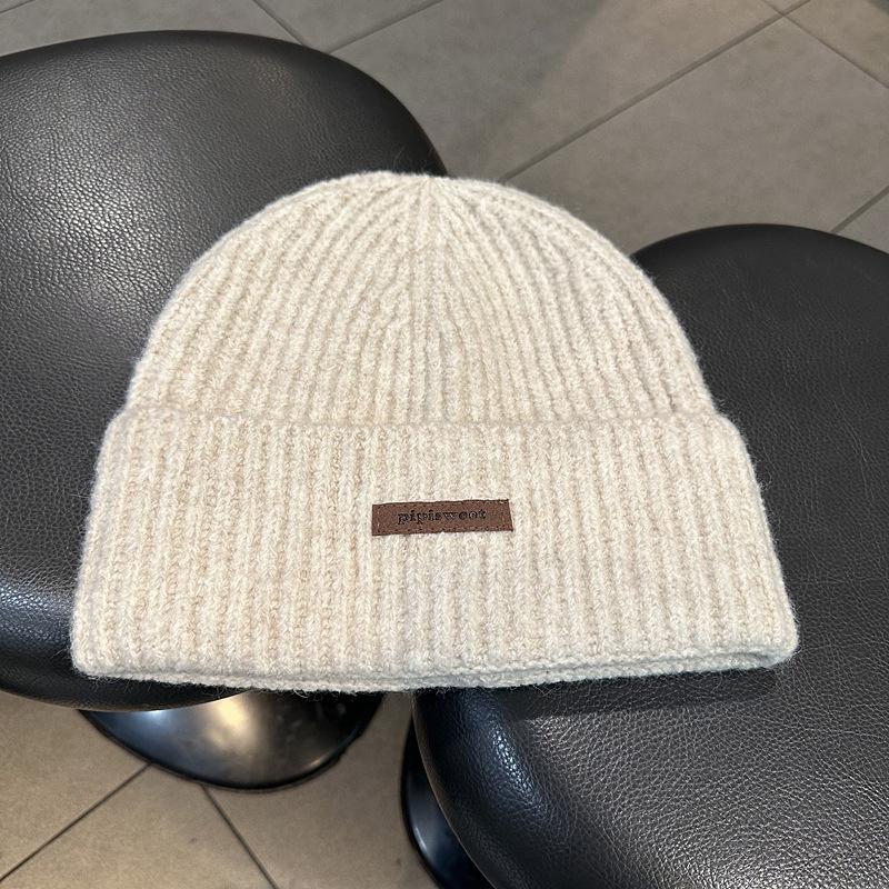 Korean Knitted Hat for Women's Trendy Letter Mark Wool Hat Warm Autumn and Winter Cold Hat Ear Protection Head Fashionable and Versatile
