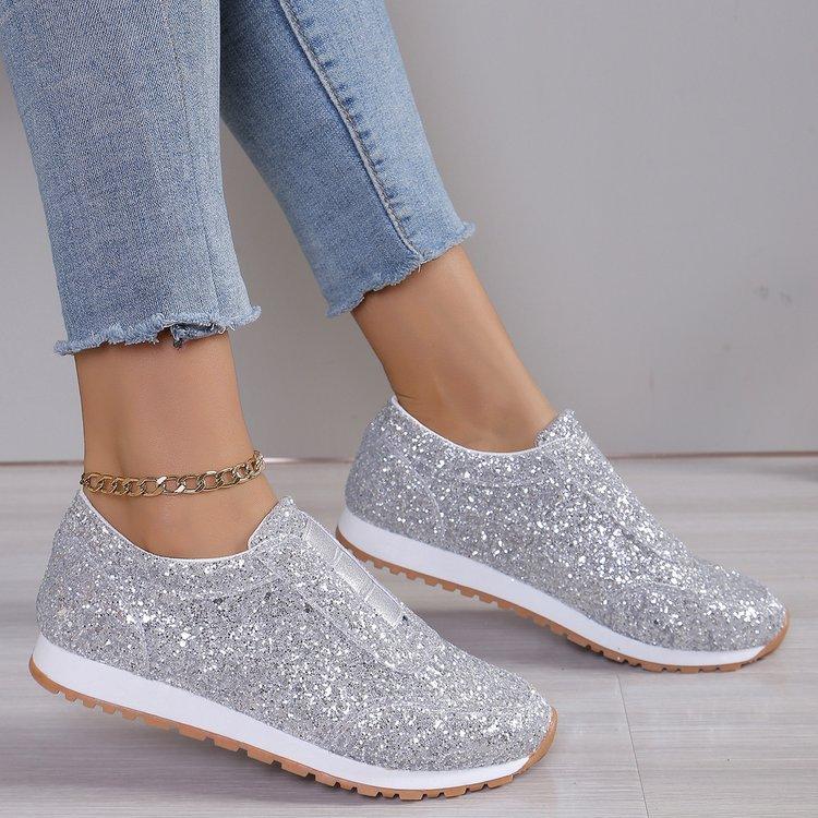 Summer New Women's Shoes Gold and Silver Trendy Sports Shoes Women's Outdoor Casual Walking Shoes, Flat Bottom Plus Size