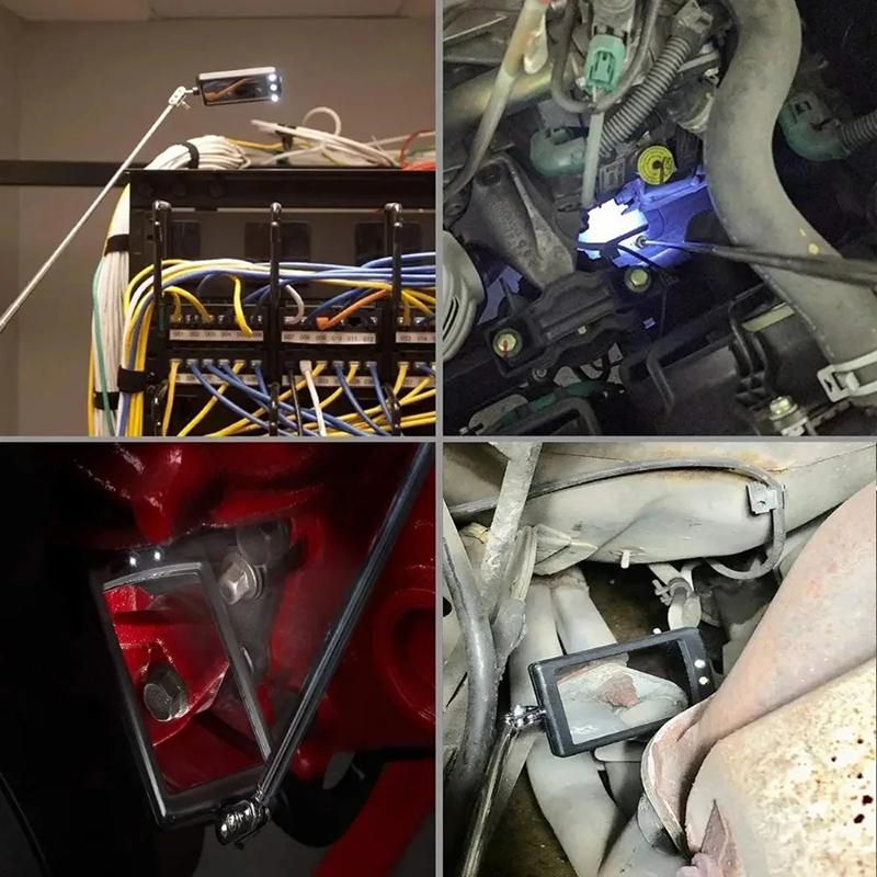 Square/Round 360 Degree Rotatable Angle Mirror Extendible Inspection Stainless Steel Mirror Automotive Repair Detection Tool