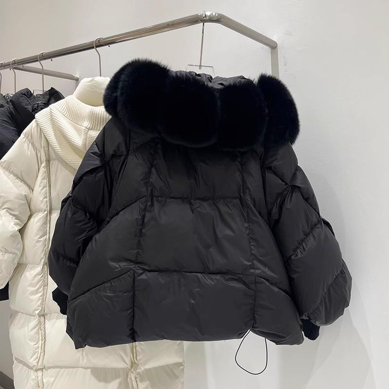 Winter Fur Hooded Puffer Jacket Women Thicken Warm Sleeve Coat Down Mid Long