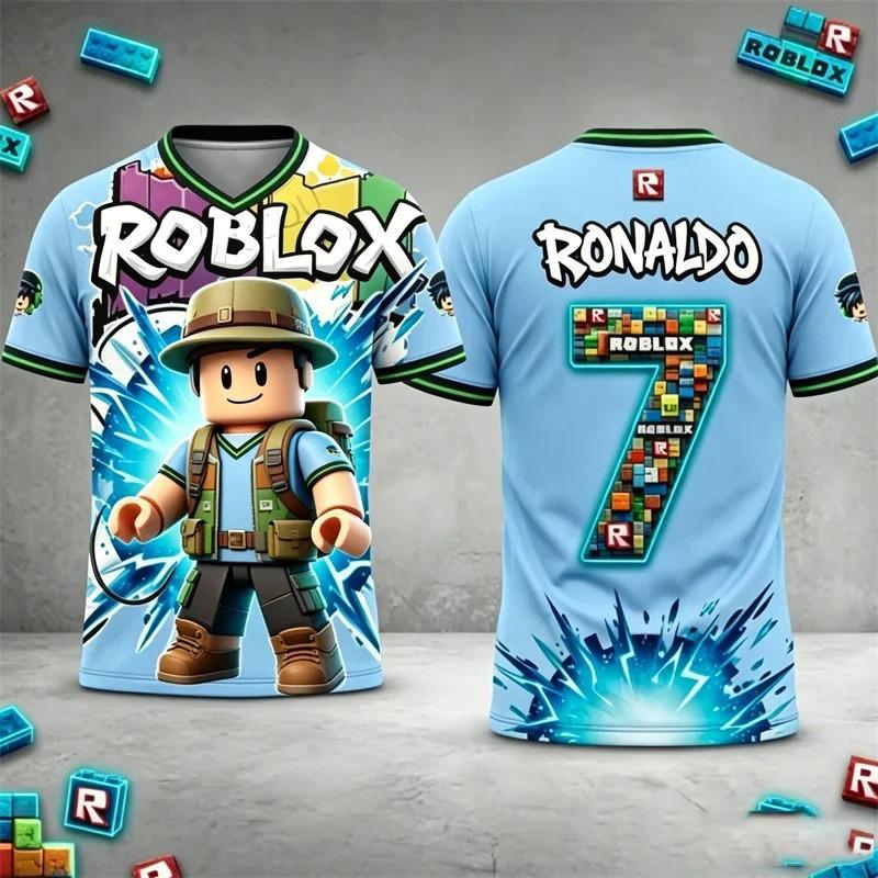 Roblox Children T-Shirt Custom Ronaldo Name Number 3D Print Jersey Style Short Sleeve Casual Kids Summer Sportswear for Fans