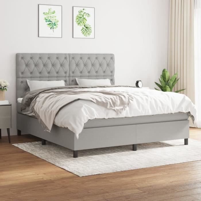 3142025 vidaXL Lit à sommier tapissier avec matelas Gris clair 160x200cm Tissu