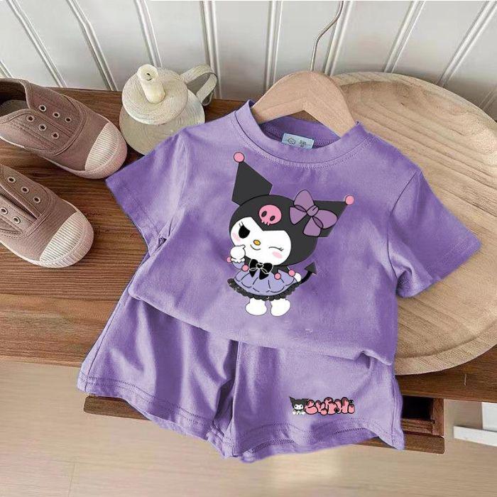 Baby Girl Summer Short Sleeve T Shirt and Shorts Set with Cute Cartoon Print
