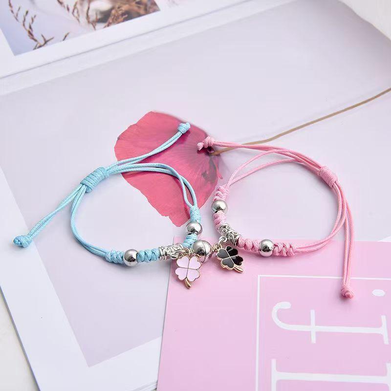 2 Stück Magnetische Anziehung Perlen Paar Armband Für Frauen Männer Charm Vierblättriges Kleeblatt Katze Herz Schlüssel Schloss Armband Schmuck
