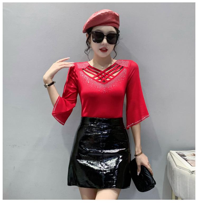 2024 Summer Mesh Fashion Cross Hollow Hot Drill Slimming Sun Protection Top for Women