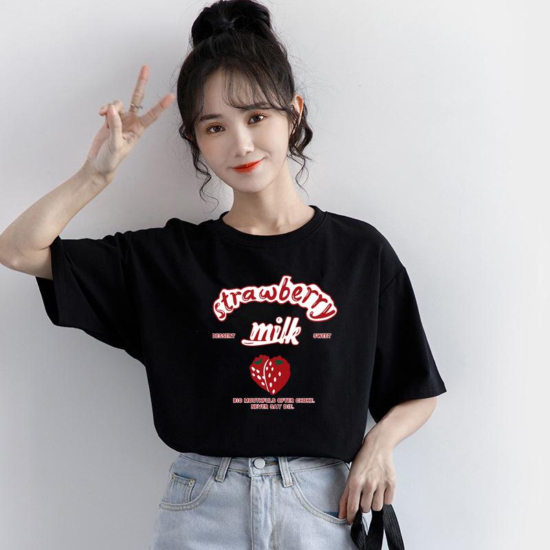 GMXIA Sommer Vintage Damen T-Shirt mit Aufdruck Reine Baumwolle Kurzarm T-Shirt Damen Ins Mode Locker Lässig mit Damenoberteil