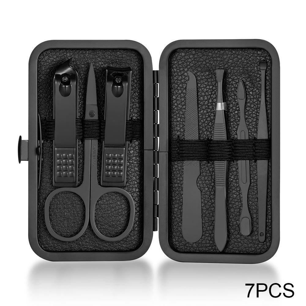 7/10/12/16/18Pcs Black Manicure Set Nail Clippers Hand Foot Face Care Stainless Steel Accessories Stainless Steel