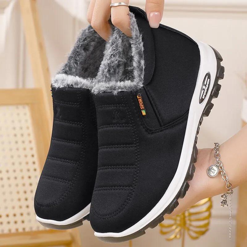 

Зимние женские бархатные толстые хлопковые туфли Теплые и удобные сноубутсы для женщин среднего и пожилого возраста 35EU/CN36 чёрный