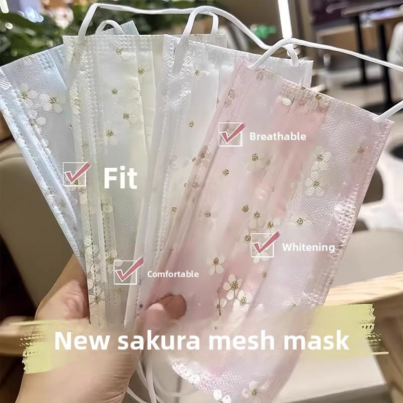 10 Pièces Masques Jetables en Maille pour Femmes de Haute Valeur Anti-Poussière Crème Solaire Mignon Fleur de Cerisier Respirant Fin Printemps et Été