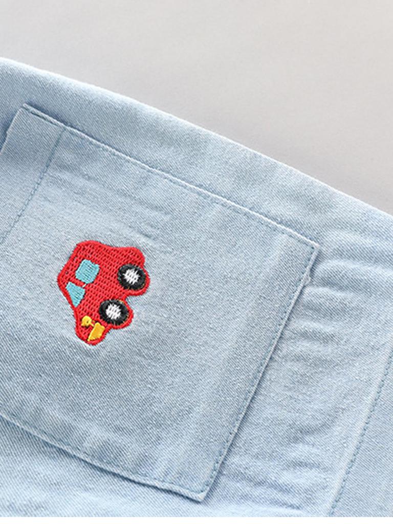 0-5 Years Old Children's Baby Clothing High-quality Cotton Car Pattern Short-sleeved Shirt Sports Denim Shorts Set