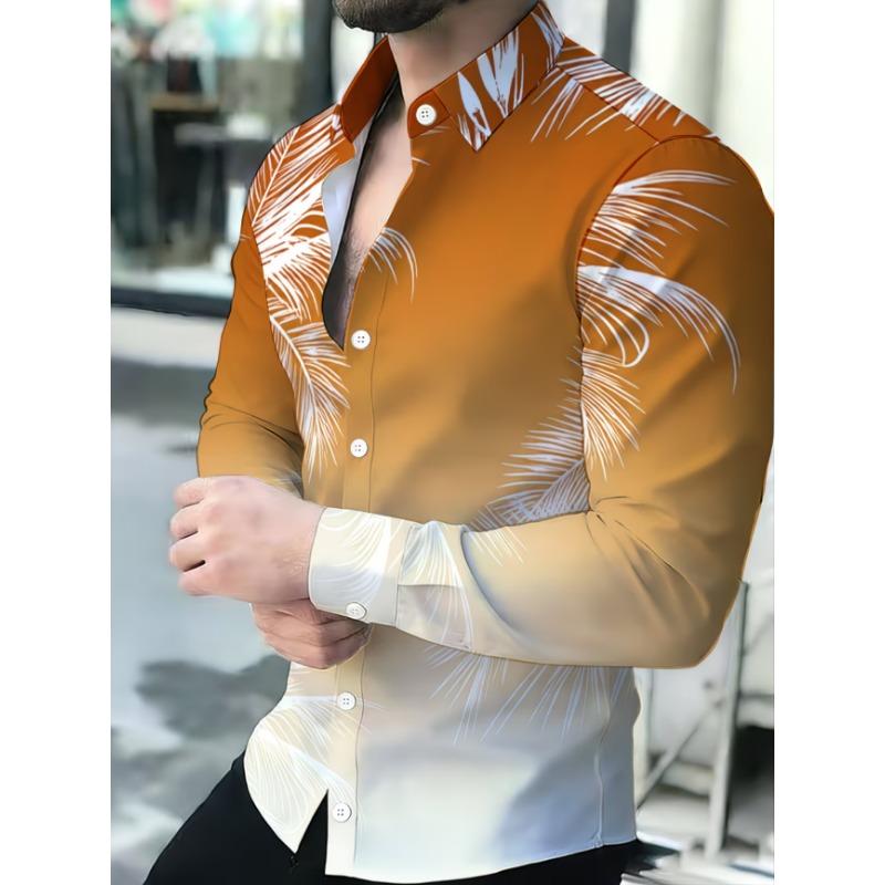 New men's fashionable luxury long sleeved shirt with high-definition 3D printed shirt and bamboo pattern top