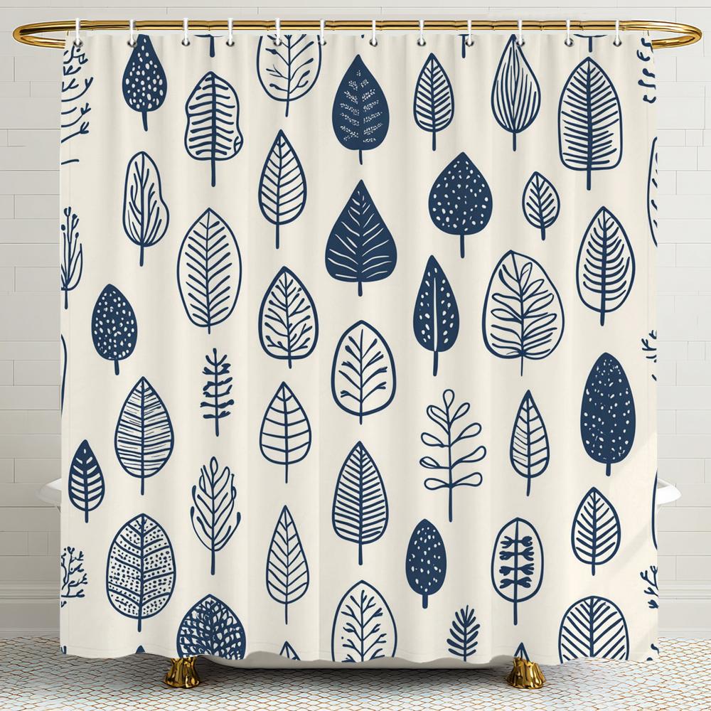1pc Simple style Leaves Print Polyester Shower Curtain Bathroom Decoration Curtain,Hanging Curtain With Hooks Machine Washable