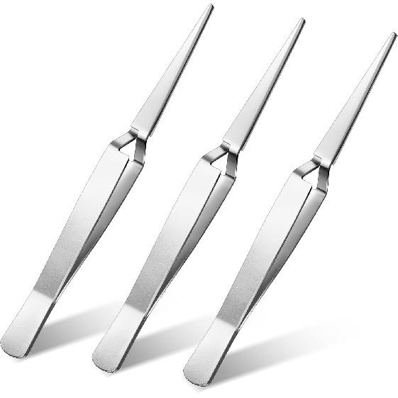 Minatee 3 Pieces Reverse Tweezers for Crafting Cross Locking Electronics Tweezers Reverse Action Forceps Tension Stainless Steel Craft Jewelry