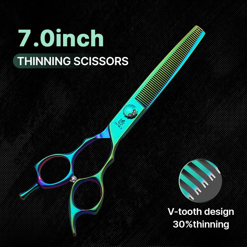Fenice High-grade 7.0/7.5 inch JP440C Fluorescent Green Pet Grooming Scissors Shears Cutting&Curved&Thinner Set for Dog Groomer