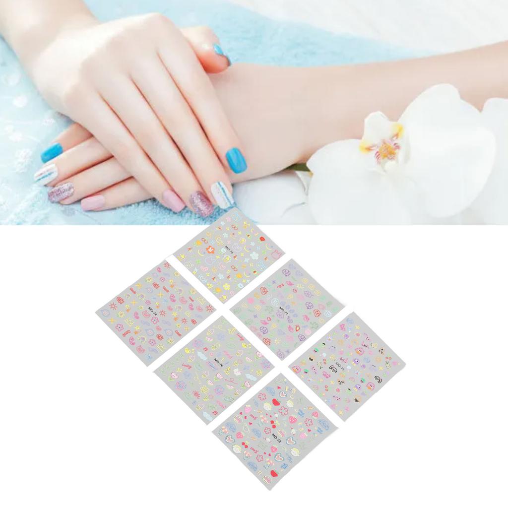 Nail Art Stickers Colorful Flowers 3D Cartoon Stickers Nail Decoration Self Adhesive Cute DIY Manicure Supplies
