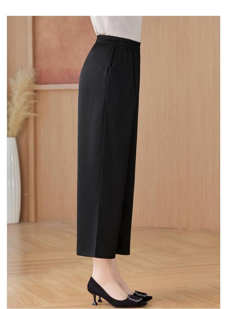 Pantalons stylés à taille haute, coupe ample, raccourcis, jambes larges, pour femmes d'âge moyen et âgées - Confort Printemps/Été
