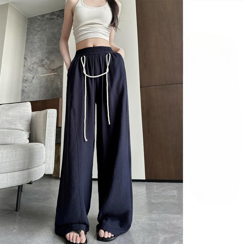 

Cotton and Linen Wide-leg Pants for Women s Thin Summer Pants New Draped Slim Straight Pants for Women s Loose Ice Silk Silhouette Trousers XL