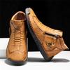 Fashion Men's Leather Casual Loafers Solid Color Sewing Style Vintage Hand Stitching Oxfords Shoes Ankle Boots Daily Work Office Shoes