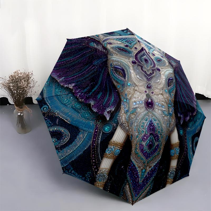 1 PC Automatic Folding Umbrella - elephant Pattern, Portable & Foldable Design with 8 Ribs, Christmas Birthday Gifts