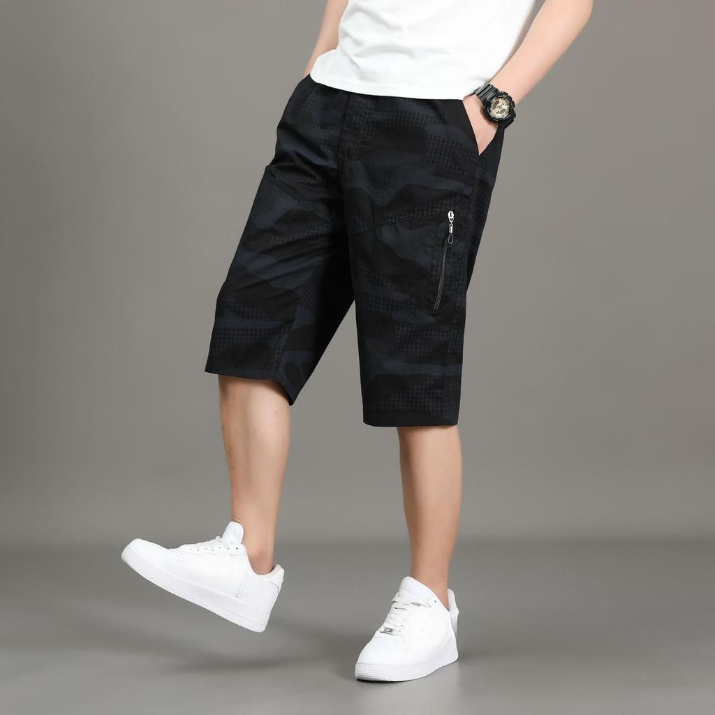 Men's Cargo Shorts Casual Summer Shorts Cotton Camouflage Print Elastic Waistband Loose Fit Lightweight Breathable Short Pants