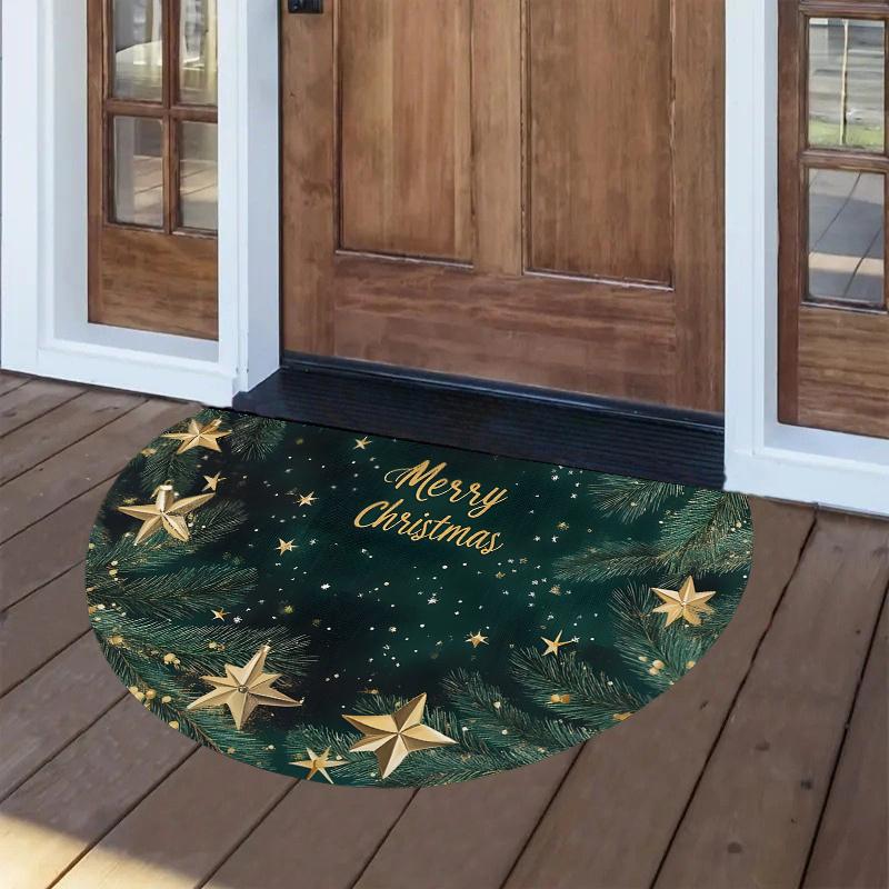 1Pcs Christmas Star Pattern Semi Circle Welcome Doormat Non Slip for Outdoor Patio Porch Kitchen Bathroom Entryway Floor Mat